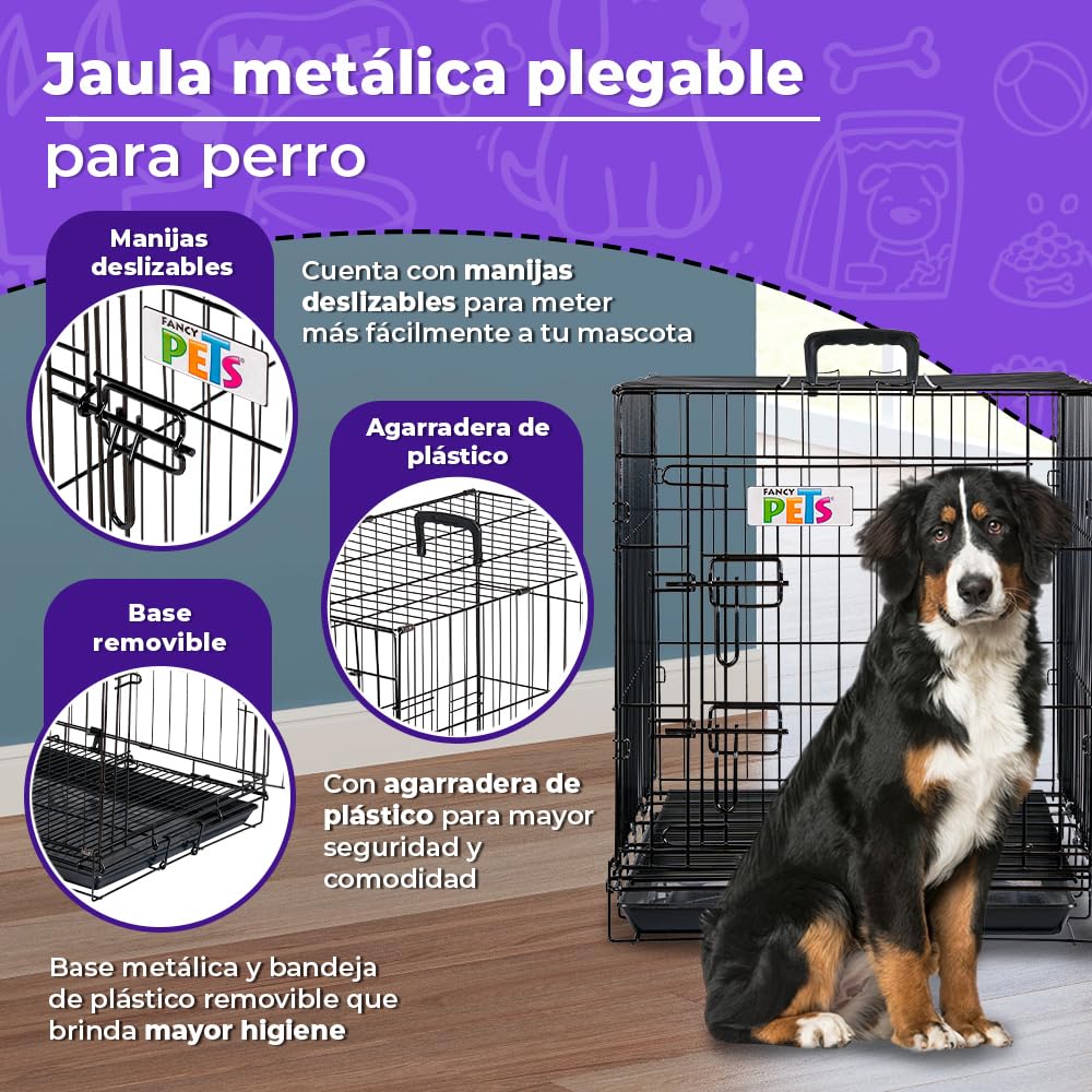Fancy Pets Jaula Metálica Plegable GDE para Perros, 76.5 x 47 x 55 cm, con 1 Puerta y Bandeja Extraíble