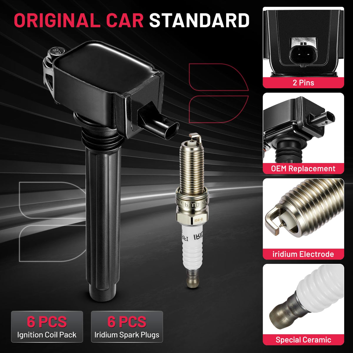BDFHYK - Bobina de encendido UF648 y bujías de iridio 97390 compatible con Chrysler 200 300 Dodge Challenger Avenger Jeep Grand Cherokee Wrangler Volkswagen Routan 3.2L 3.6L V6, juegos de 6