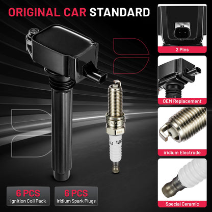 BDFHYK - Bobina de encendido UF648 y bujías de iridio 97390 compatible con Chrysler 200 300 Dodge Challenger Avenger Jeep Grand Cherokee Wrangler Volkswagen Routan 3.2L 3.6L V6, juegos de 6