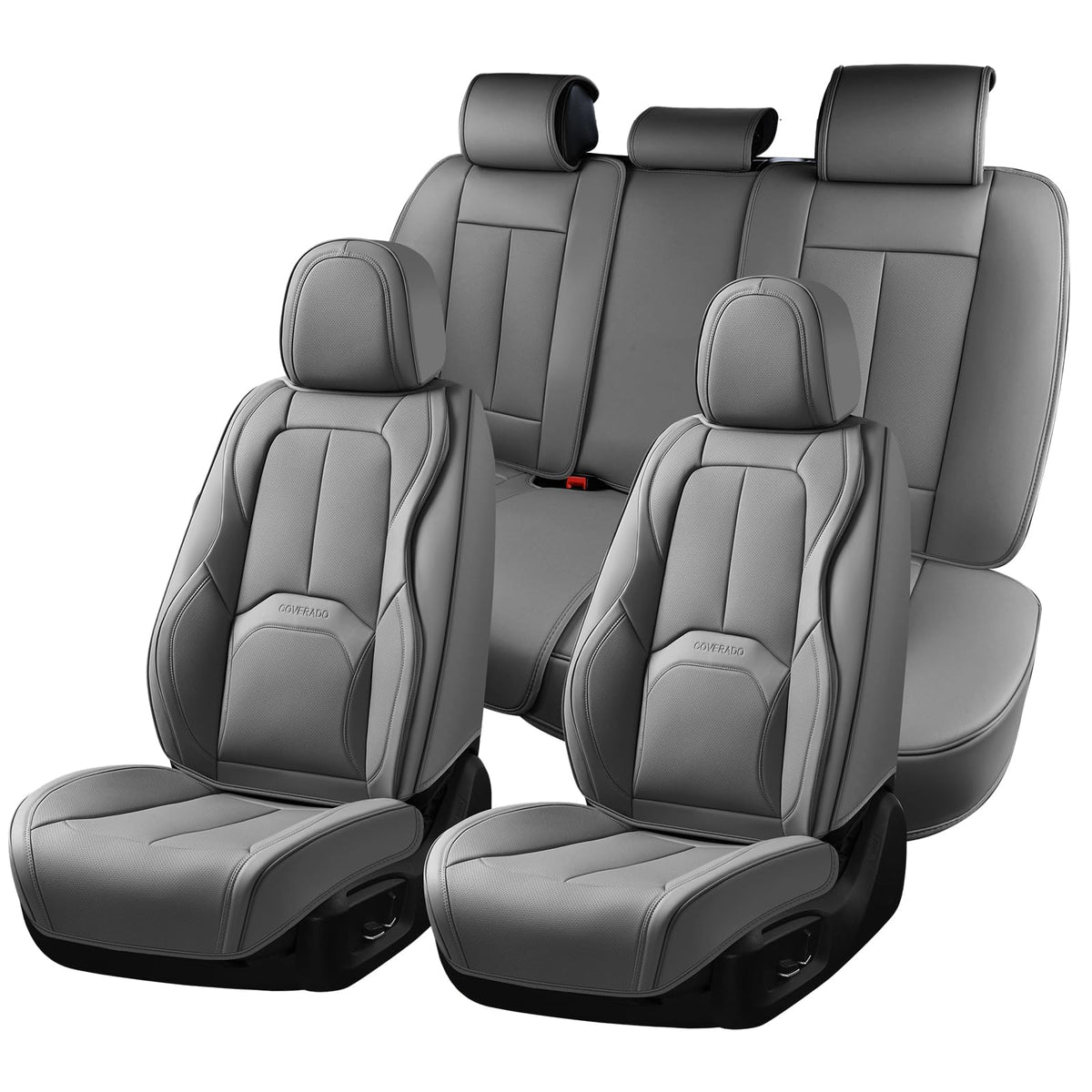 Coverado Juego Completo de Fundas de Asiento de Cuero Napa para SUV/Auto, Impermeable con Soporte Lumbar, Gris-A SCU21 - Gris-A - Conjunto completo
