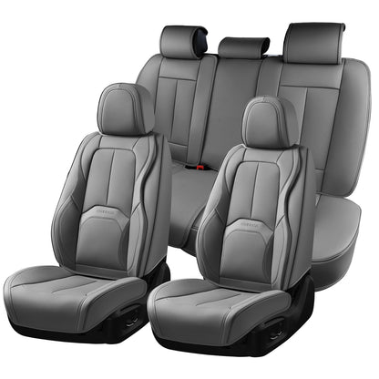 Coverado Juego Completo de Fundas de Asiento de Cuero Napa para SUV/Auto, Impermeable con Soporte Lumbar, Gris-A SCU21 - Gris-A - Conjunto completo