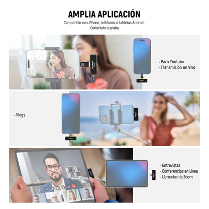 NEEWER Sistema Micrófono Inalámbrico Lavalier, 1 Receptor USB C con Adaptador OTG y 2 Transmisores Condensador Omnidireccionales con Cancelar Ruido Compatible con iPhone 16 Pro MAX S24 Ultra, KM23