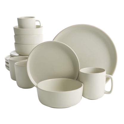 Gibson Home Zuma Vajilla de Gres, Servicio para 4 o 6 - Service for Four (16pcs) - Crema - Pistacho