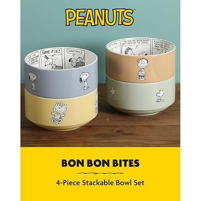 Juego de 4 tazones apilables de cerámica decorados de Peanuts, diseño Snoopy Bonbon Bites, 14 cm