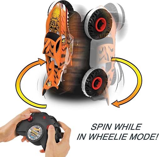 Hot Wheels Monster Trucks Vehículo Control Remoto Tiger Shark 1:15 4+ Años | Tecnología Terrain Stomp, recarga USB con 25 min de juego y alcance de 30 m