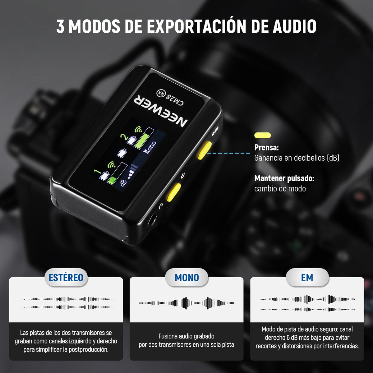 NEEWER CM28 Micrófono Solapa Inalámbrico Profesional Sistema con Estuche de Carga, Reducir Ruido de 1 Clic, Almacenamiento 4GB, Reproducción 9H, Micrófono Compatible con iPhone/Android/PC/Cámara