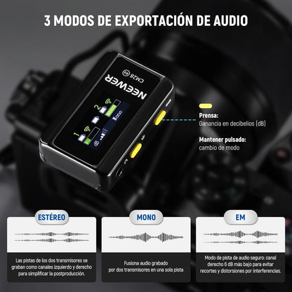NEEWER CM28 Micrófono Solapa Inalámbrico Profesional Sistema con Estuche de Carga, Reducir Ruido de 1 Clic, Almacenamiento 4GB, Reproducción 9H, Micrófono Compatible con iPhone/Android/PC/Cámara