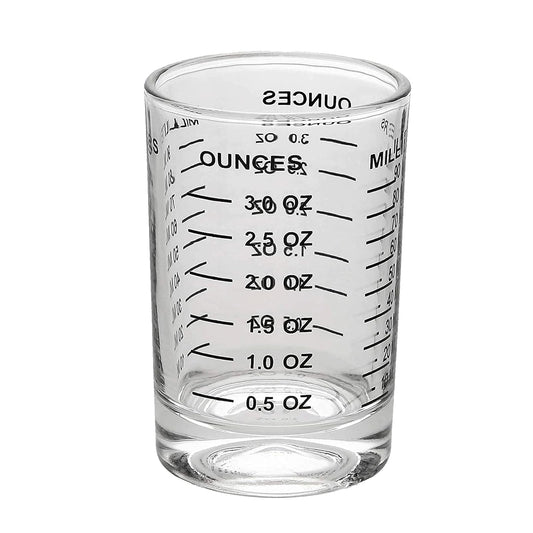 OGGI - Vaso medidor con líneas de medición, 3 onzas / 90 ml - Accesorios de camarero, Jigger para camarero, vaso medidor de vidrio con onzas y mililitros