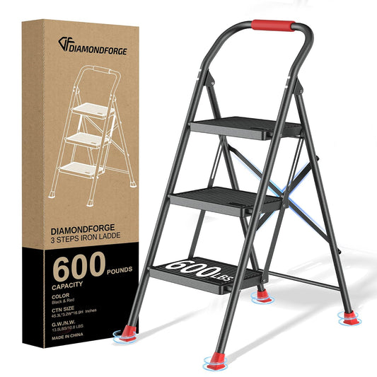 DIAMONDFORGE Escalera de 3 escalones 600 Libras Rojo
