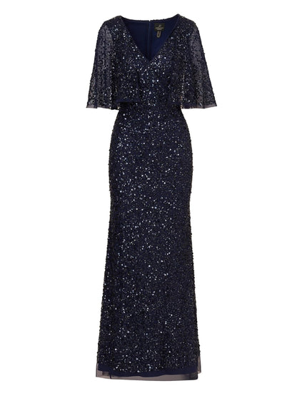 Adrianna Papell Bead Mesh Cape Long Dress Vestido para ocasión Especial Mujer