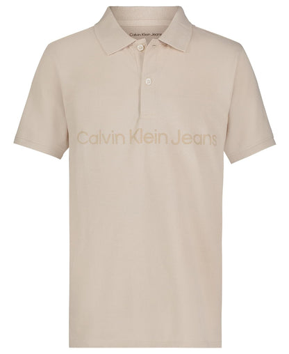 Calvin Klein Polo Manga Corta Marled Space Dye para Niño - Avena con logotipo limpio - 14-16