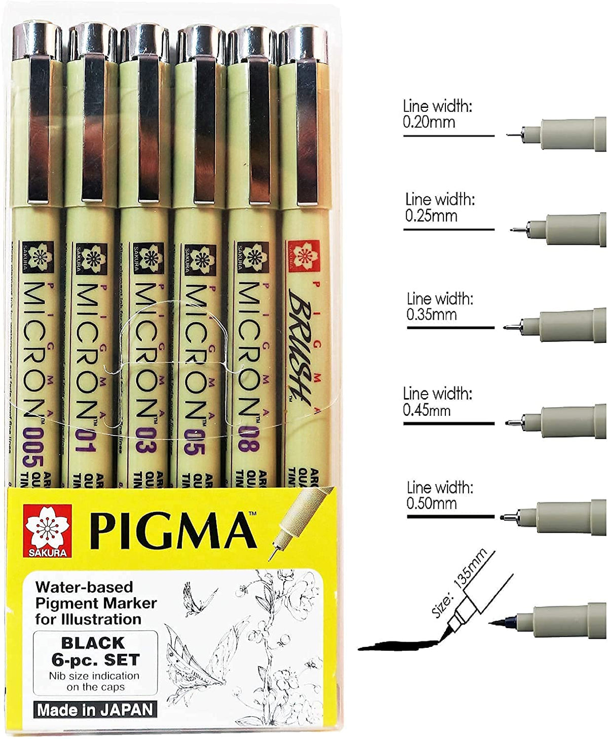 Sakura Set Pigma Micron Con 6 Color Negro