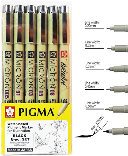 Sakura Set Pigma Micron Con 6 Color Negro