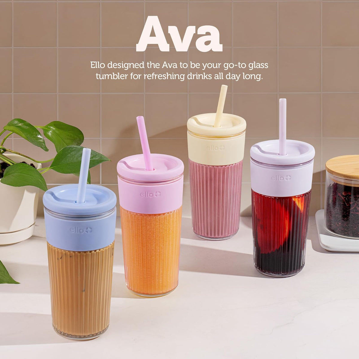 Ello Ava - Vaso de vidrio de 18 onzas, color azul