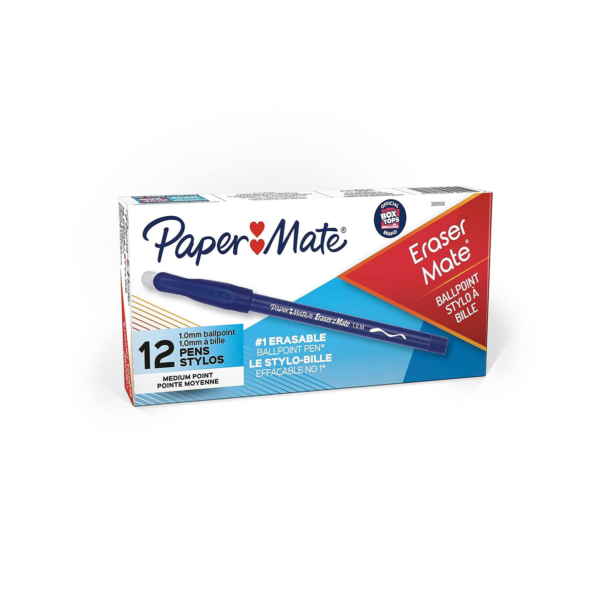 Paper Mate 3930158 EraserMate - marcador borrable, punta media, negro, 12 unidades, Azul, 12 unidades