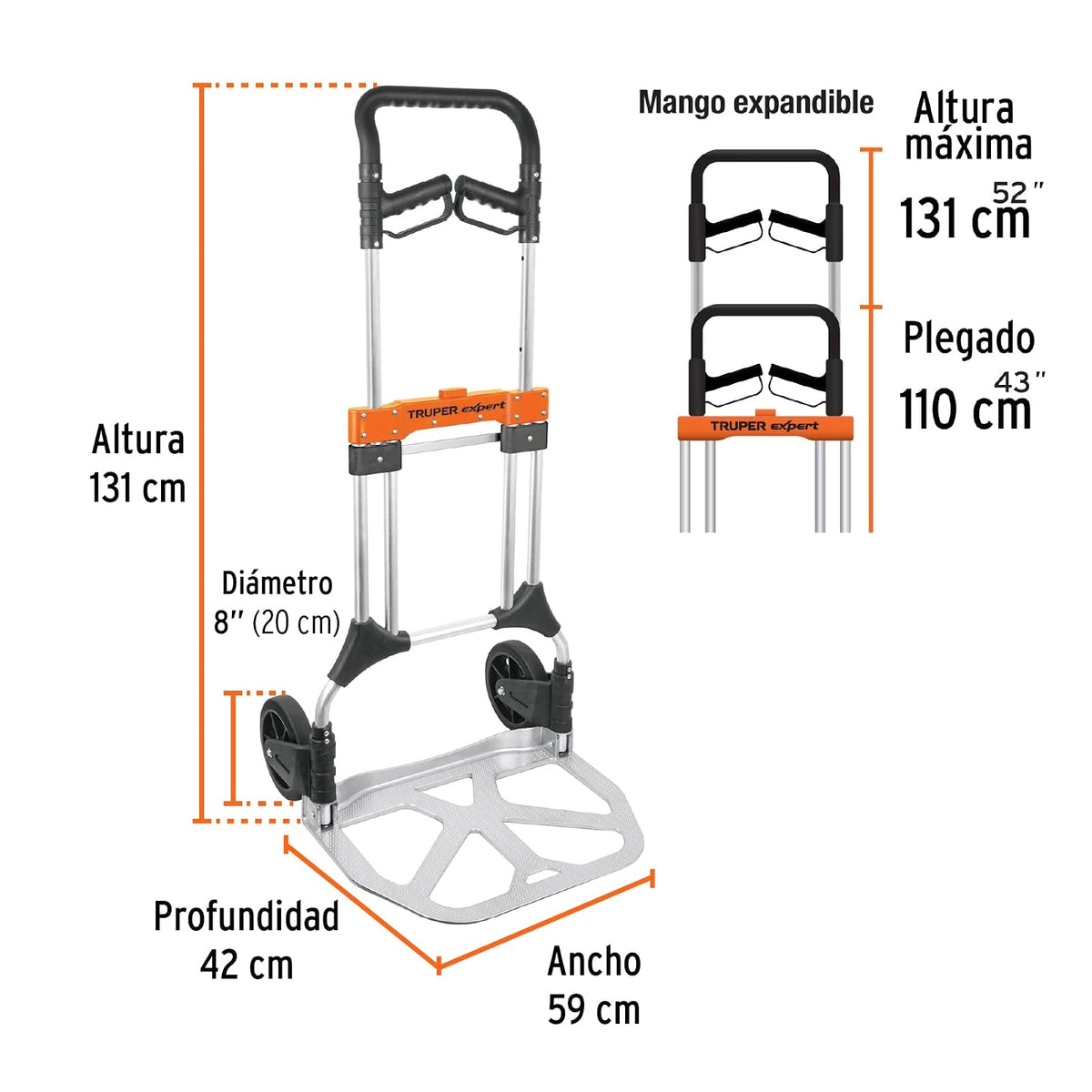 Truper Expert DIA-200AX Diablo de carga, plegable, 200 kg, aluminio, Truper Expert, color, pack of/paquete de 1