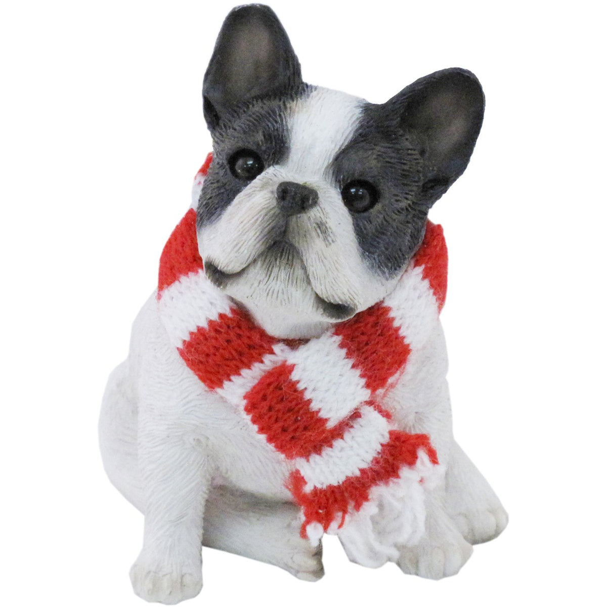Sandicast Brindle French Bulldog with Red and White Scarf Christmas Ornament