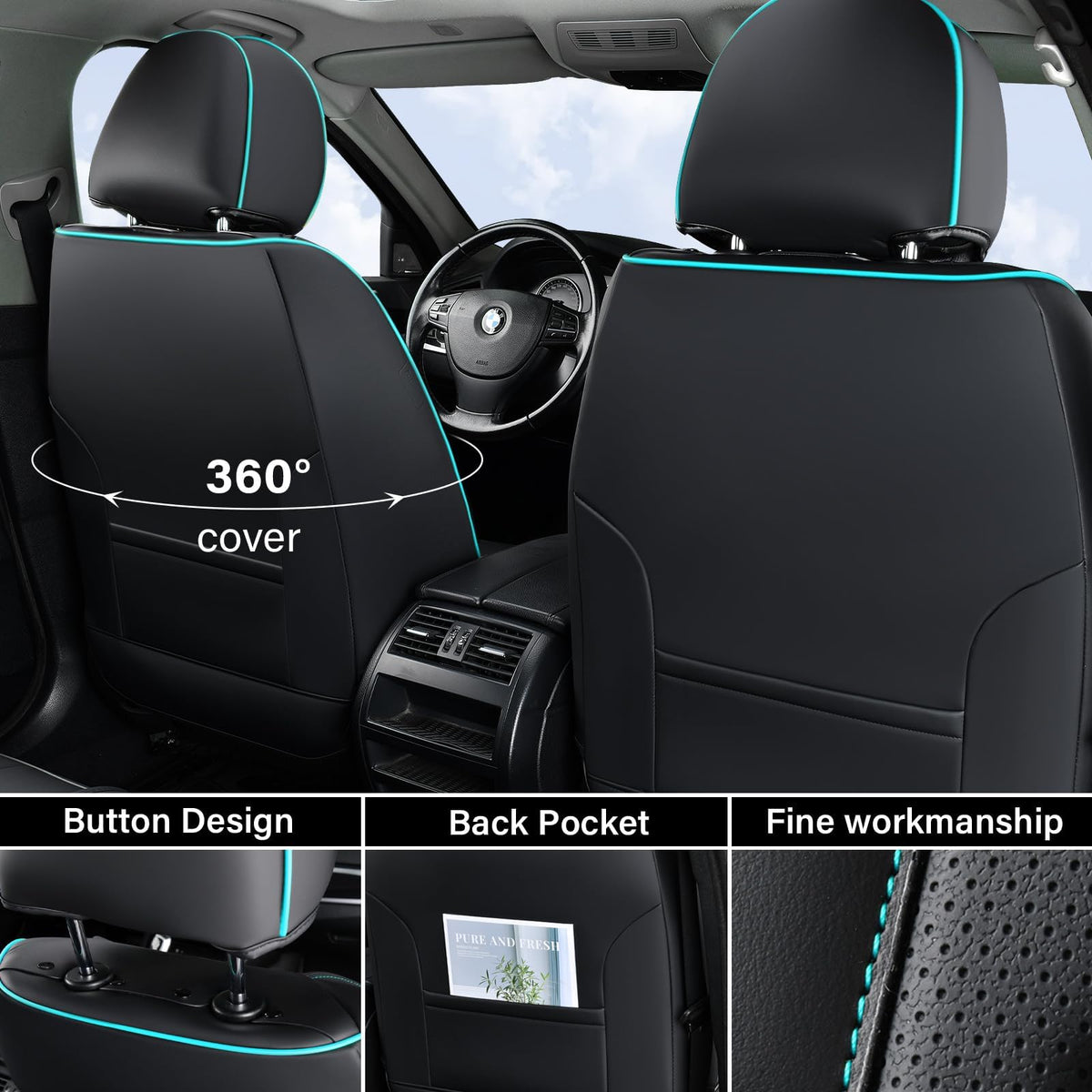 Coverado Fundas de Asiento de Automóvil, Fundas de Asiento Delantero, Paquete de 2 Fundas universales para Asiento de Automóvil, Fundas de Asiento Impermeables de Piel de Nappa, Protectores de Asiento de