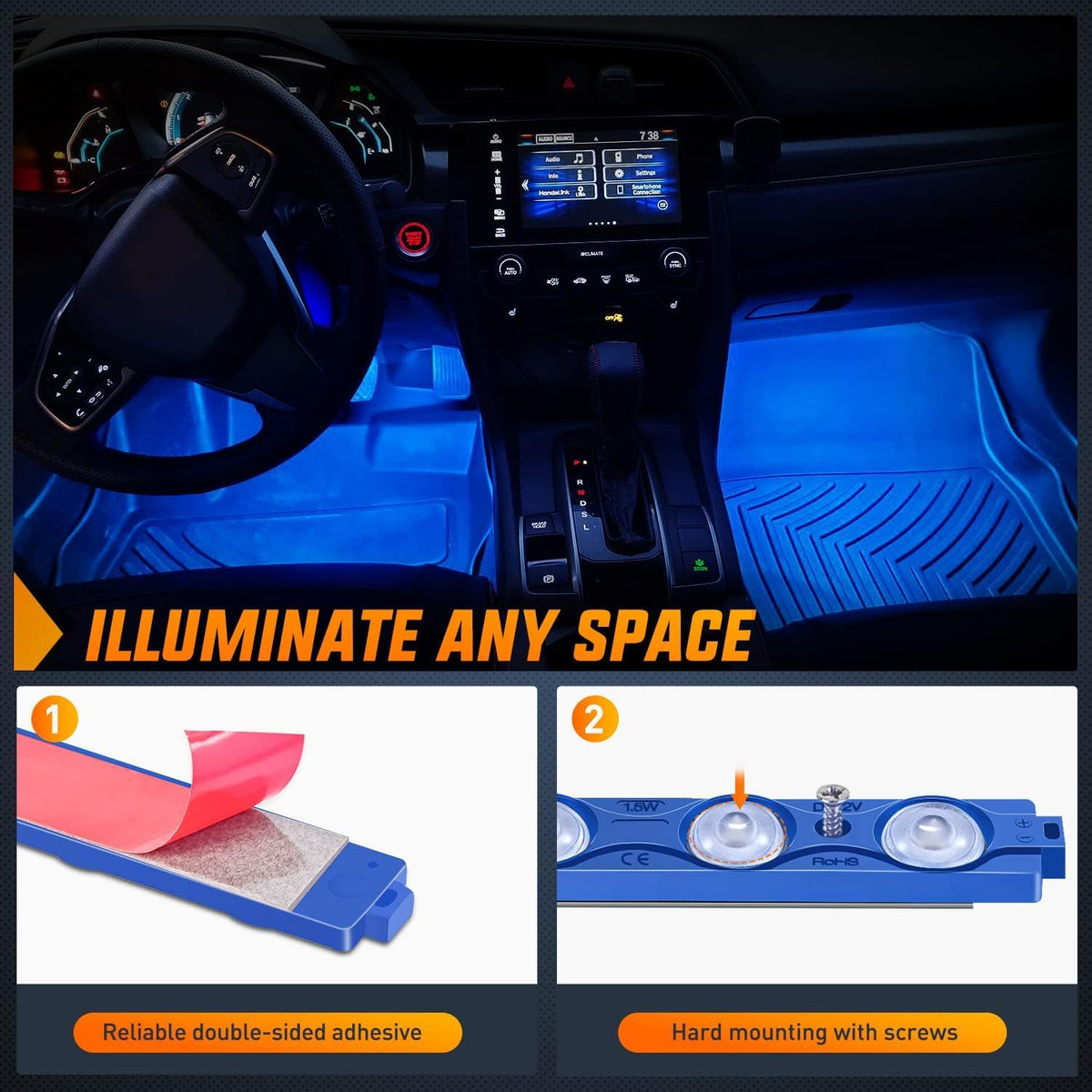 Nilight - Juego de 8 Luces de Cama de camioneta, 24 LED, Color Azul, con Interruptor para Furgoneta, Todoterreno, Debajo de la Carretera, Marcador Lateral del Automóvil, riel de pozos