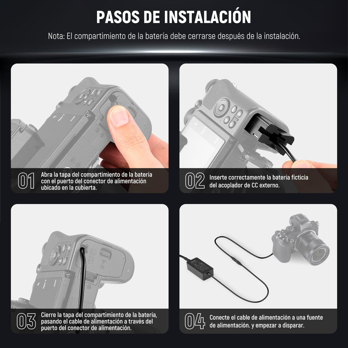 NEEWER Kit Acoplador Batería Ficticia Repuesto EN-EL25, Kit Cargador Cámara con Acoplador CC y Adaptador AC y Enchufe US, Adaptador de Alimentación CA Compatible con Cámaras Nikon Z50 Z FC Z30, EP-5G