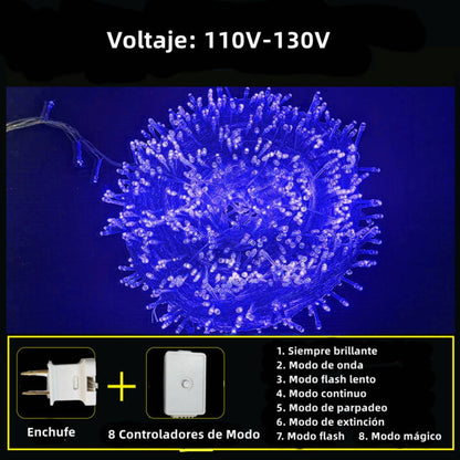 Luces Navideñas Series de Luces led - [PWEROAK Luces de Navidad 10M 200LED con 8 modos de iluminación Guirnalda de Luces de Navidad para Navidad/Halloween(10M 200LED Azul)