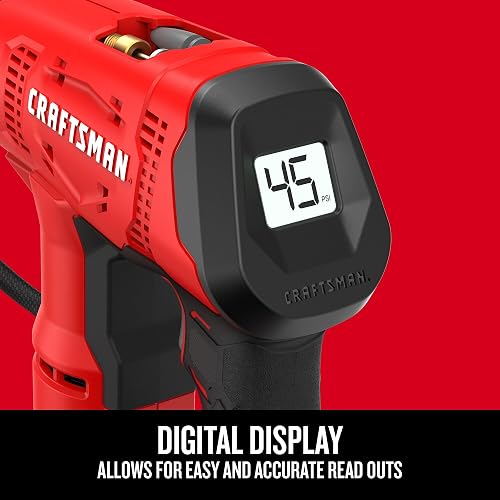 Craftsman Inflador de Neumáticos Inalámbrico V20, hasta 150 PSI, Medidor de Presión Digital, Solo Herramienta (CMCE521B)