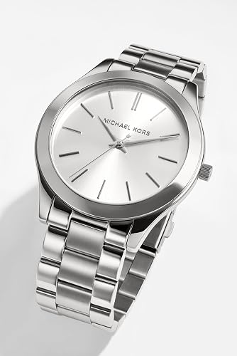 RELOJ MICHAEL KORS SLIM RUNWAY DAMA, EXTENSIBLE ACERO PLATA, CARATULA PLATA, ANALOGO