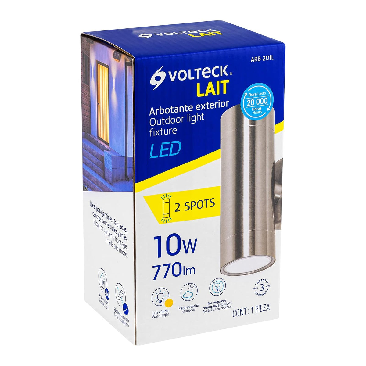 Volteck Lait ARB-201L, Arbotante satín de LED 10 W de acento 2 spots luz cálida