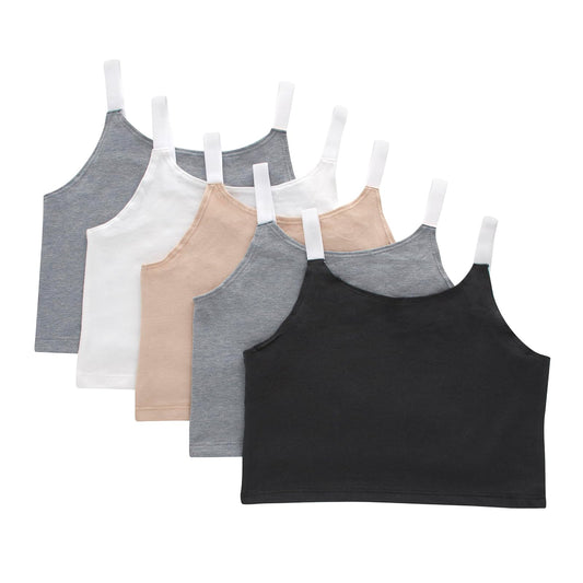 Hanes Originals Crop Cami Pack, Tanque de Mezcla de algodón Que Absorbe la Humedad, Paquete de 5 Camisa Cami Niñas
