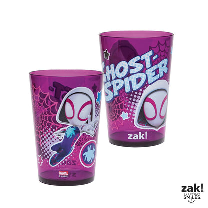Zak Designs Marvel Spider-Man - Juego de vasos anidables para el hogar, vasos de plástico sin BPA de 14.5 onzas, paquete de 4 (Spidey and His Amazing Friends)