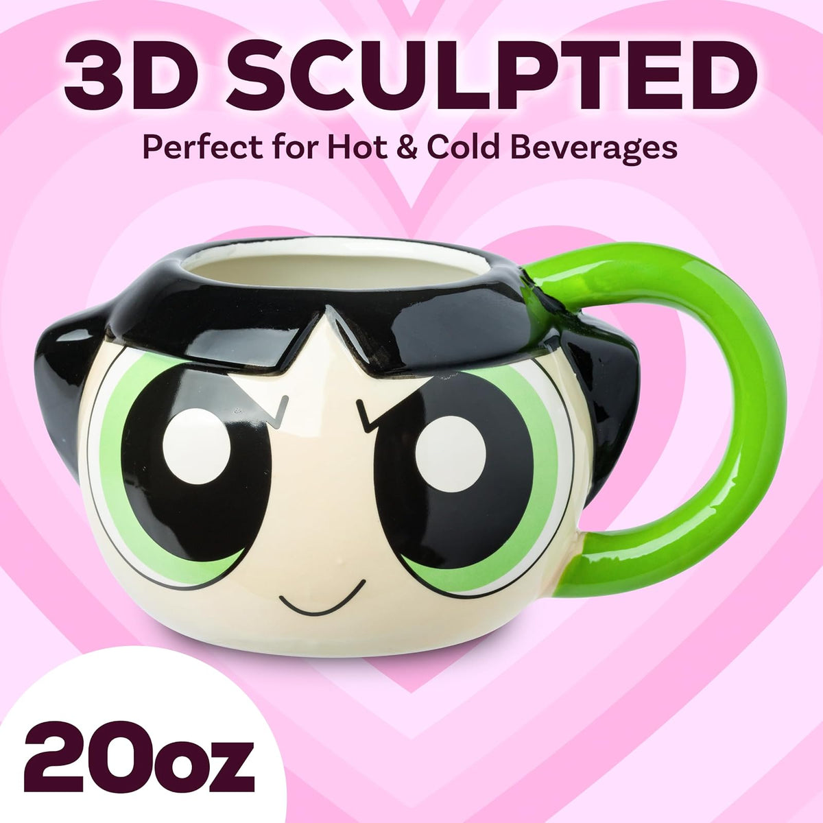Silver Buffalo Powerpuff Girls Buttercup Taza de cerámica 3D esculpida de 20 onzas