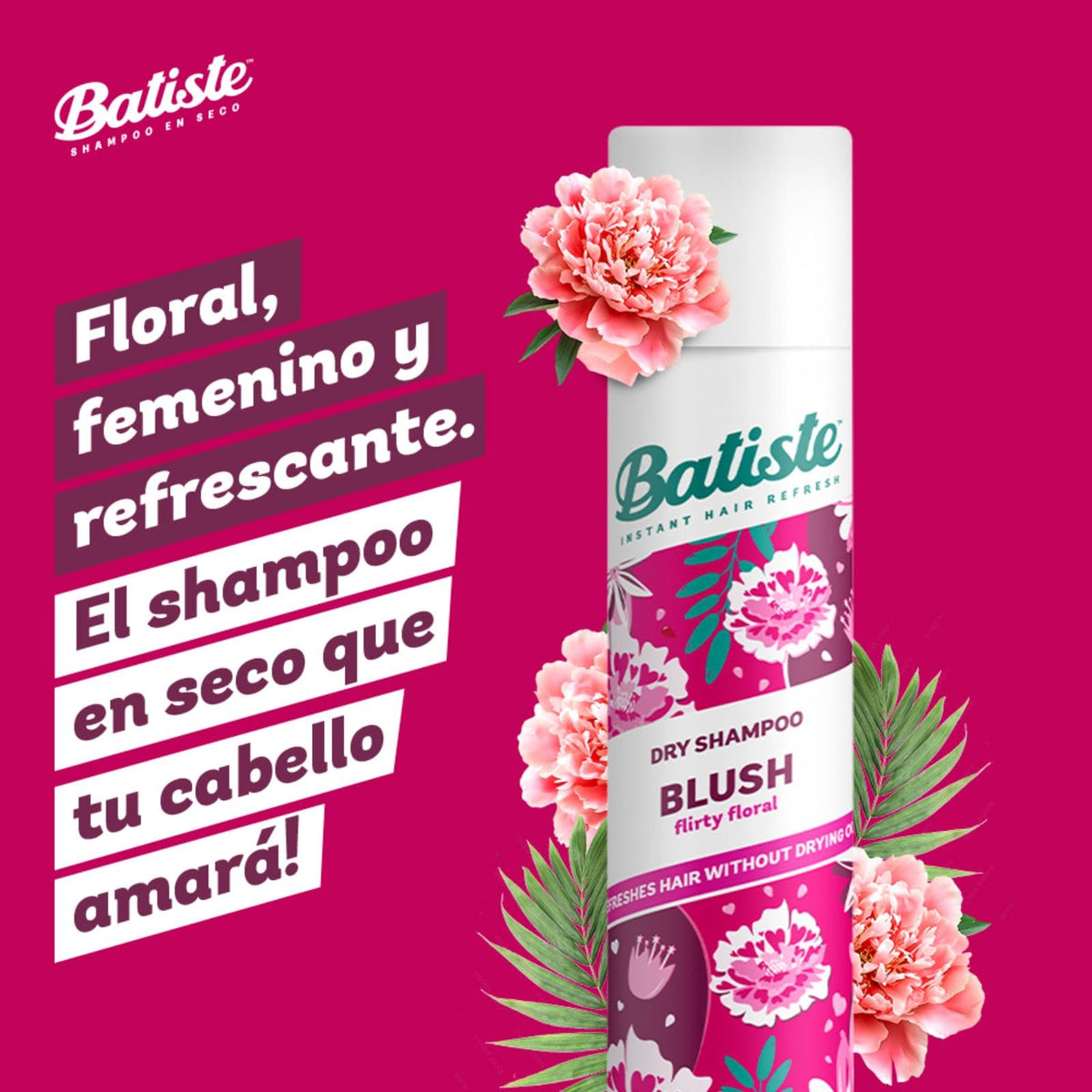 Batiste Shampoo en Seco Blush 200 ml. Refresca el Pelo Sin Usar Agua, Absorbe el Exceso de Grasa, Brinda Volumen y Textura, Neutraliza Olores.