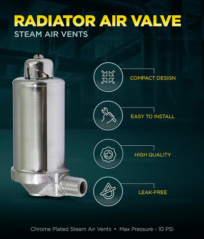 Midline Valve 6J3I5-5 - Ventilación de aire para radiador de vapor, válvula reguladora de calor, montaje en ángulo ajustable, 1/8 pulgadas, MIP, acero chapado en cromo (paquete de 5)