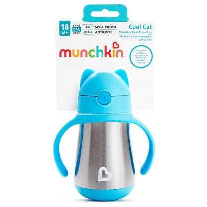 Munchkin Cool Cat - Vaso de paja (acero inoxidable, 8 onzas), color azul