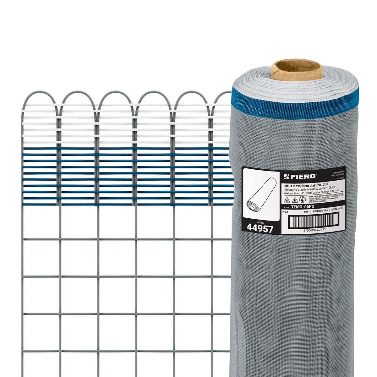 Fiero Malla Mosquitera Plástica Rollo 30 m - 0.60 m - Gris