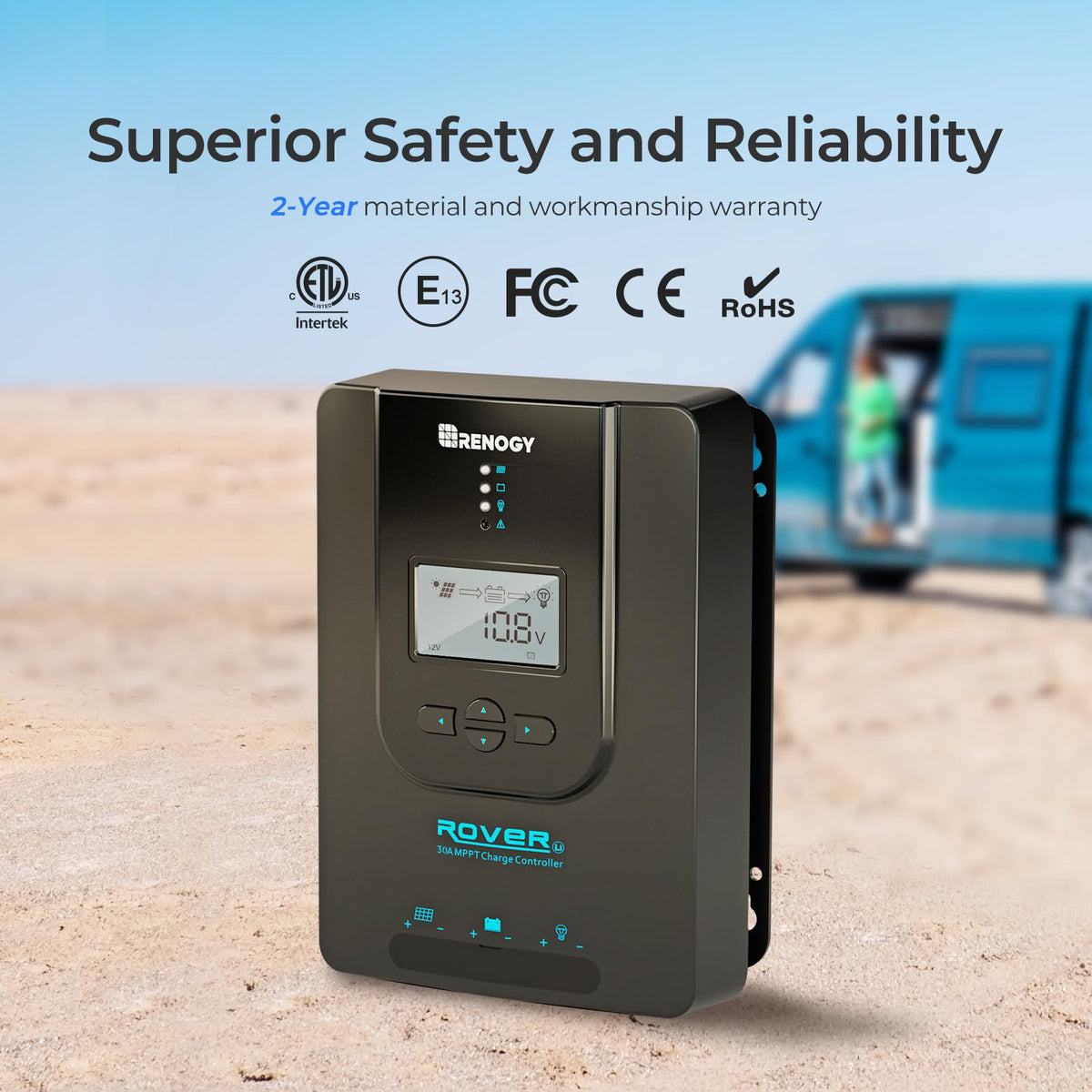 Renogy Rover 30A - driver de carga solar MPPT de 12 V/24 V, entrada de CC automática, parámetro, visualización LCD ajustable, regulador de panel solar, apto para batería de gel sellada, inundada y