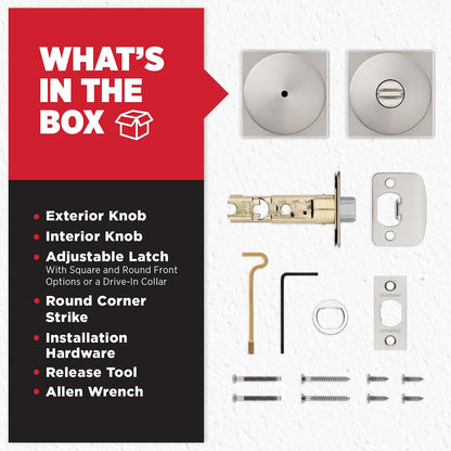 Kwikset Pismo - perilla de puerta de privacidad interior con cerradura, manija de puerta para baño y recámara, níquel satinado sin llave, con protección Microban