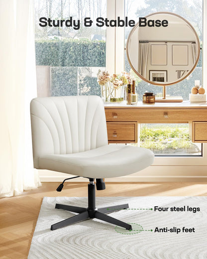 Marsail - Silla de Oficina con Patas Cruzadas: Silla de computadora de Piel sintética, Amplia sin Brazos, Silla giratoria de Altura Ajustable para Maquillaje, Espacio pequeño, habitación de Cama