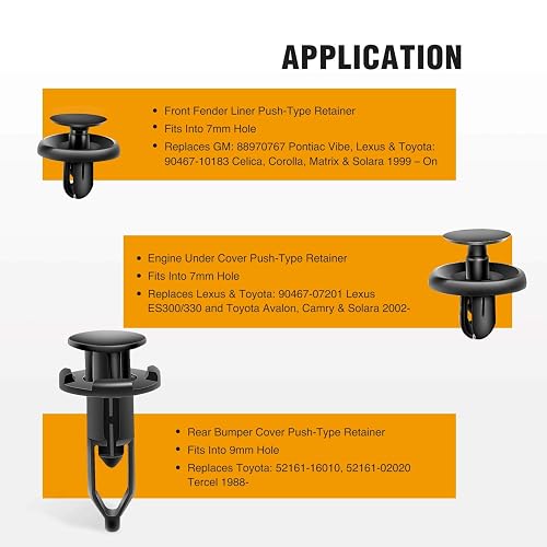 Gooacc Retenedores Tipo Empuje, 6.5/7/9 mm, para Toyota y Lexus, 100 Piezas con Removedor, GRC-79