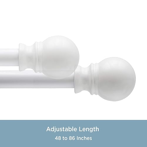 Kenney KN55251 Davenport - Barra Decorativa para Cortina de Ventana, Longitud Ajustable, Acabado Blanco, Tubo de Acero de 1/2 Pulgadas de diámetro