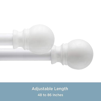 Kenney KN55251 Davenport - Barra Decorativa para Cortina de Ventana, Longitud Ajustable, Acabado Blanco, Tubo de Acero de 1/2 Pulgadas de diámetro
