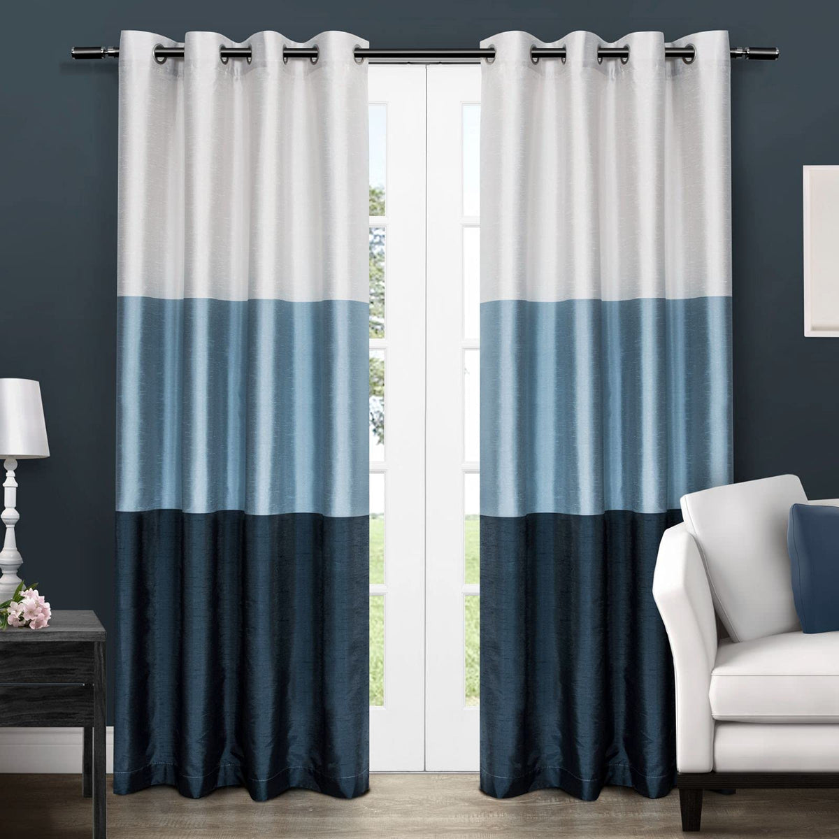 Exclusive Home Cortinas Chateau de Rayas en Seda Sintética con Ojales - Índigo - 137.2An x 243.8Al cm (2 Paneles)