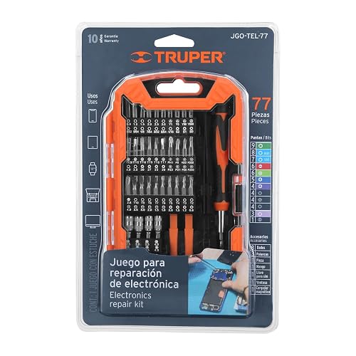 Truper JGO-TEL-77, Juego p/reparación de celulares y disp. electrónicos,77 pzas