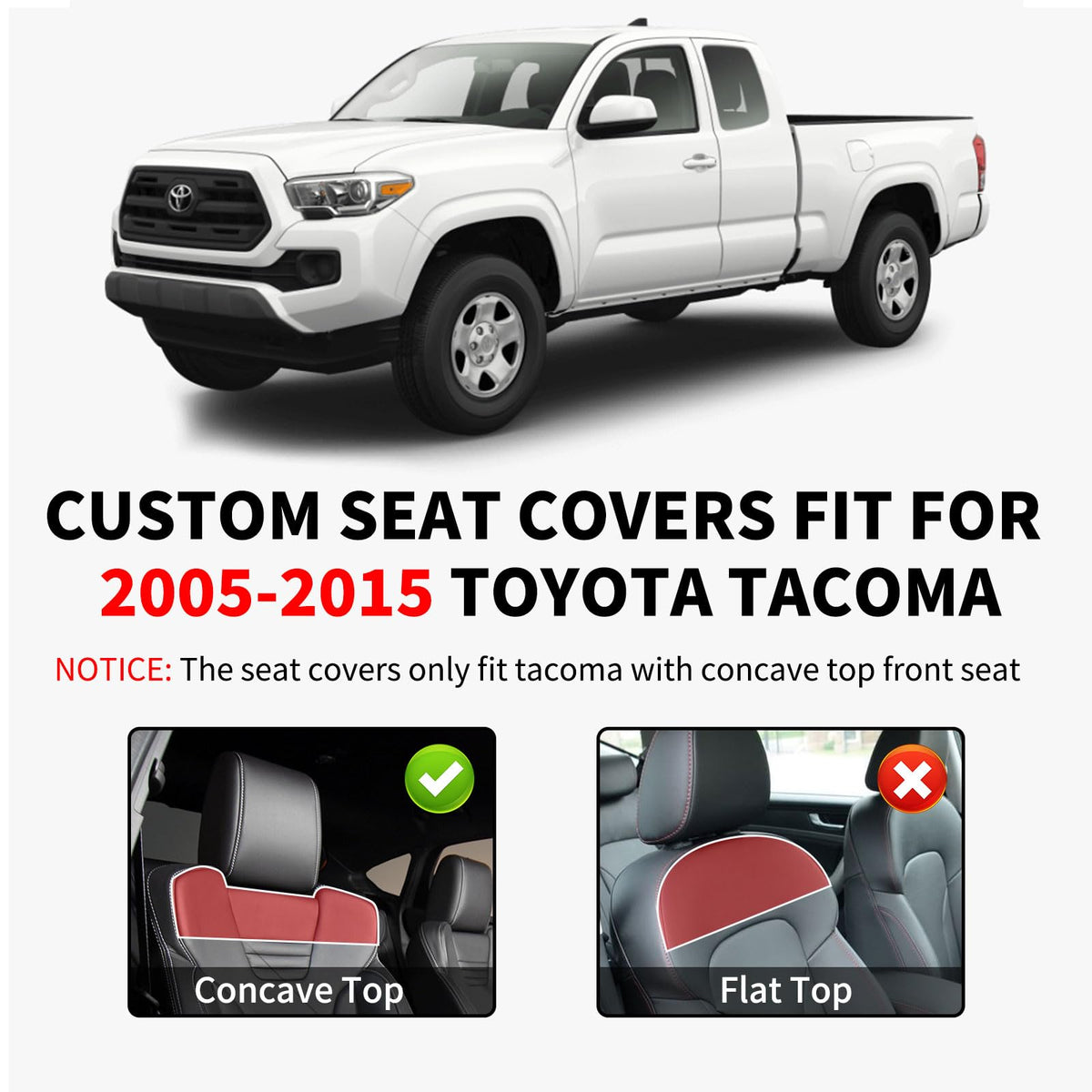 Truckiipa Tacoma - Juego Completo de Fundas de Asiento Impermeables de Piel para Toyota Tacoma 2005-2015, Juego Completo, Negro