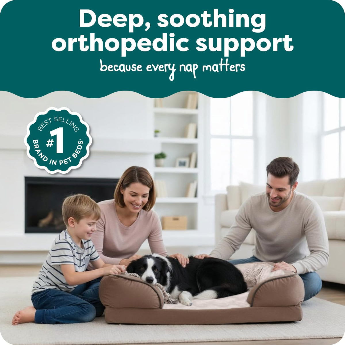 Furhaven Large Memory Foam Dog Bed Perfect Comfort Plush & Velvet Waves Sofa-Style w/Removable Washable Cover - , Large