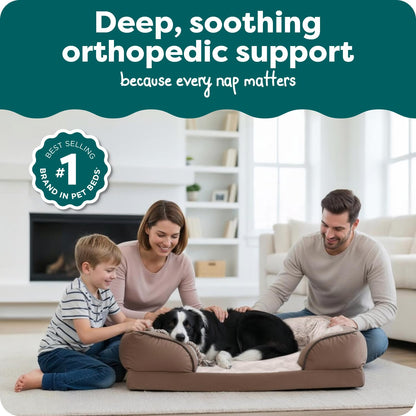 Furhaven Large Memory Foam Dog Bed Perfect Comfort Plush & Velvet Waves Sofa-Style w/Removable Washable Cover - , Large