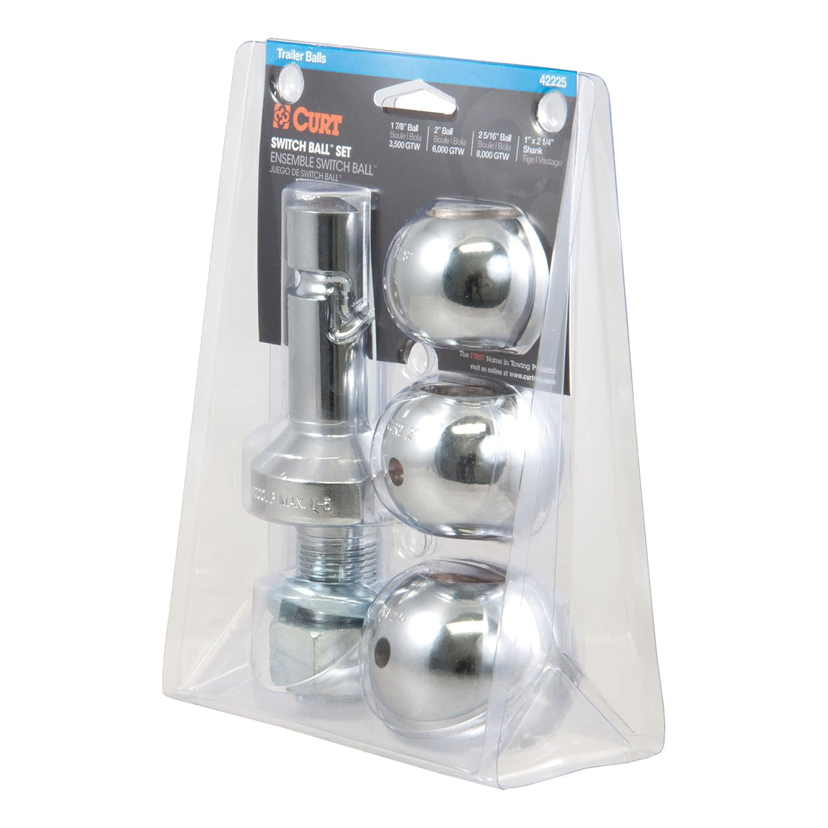 Curt Juego de Bolas de Enganche 42225, 1-7/8, 2 y 2-5/16 in, Cromado