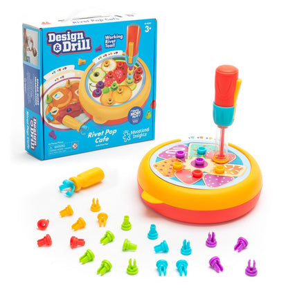 Educational Insights Design & Drill Rivet Pop Cafe – Juguetes Stem de Motor Fino, Juguetes de Aprendizaje Montessori, Juguetes Educativos para Niños 3+