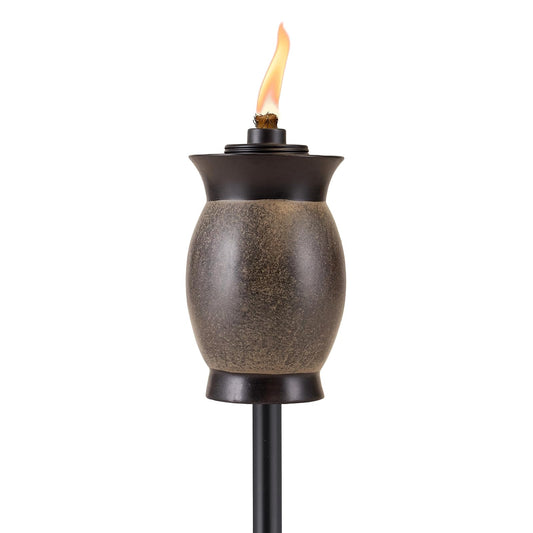 TIKI - Antorcha de Resina para tarros, diseño 4 en 1, 64 Pulgadas, Resistente a la Intemperie para Patio, jardín y césped, Color de Piedra, Incluye Mecha y Descanso de Larga duración, decoración de