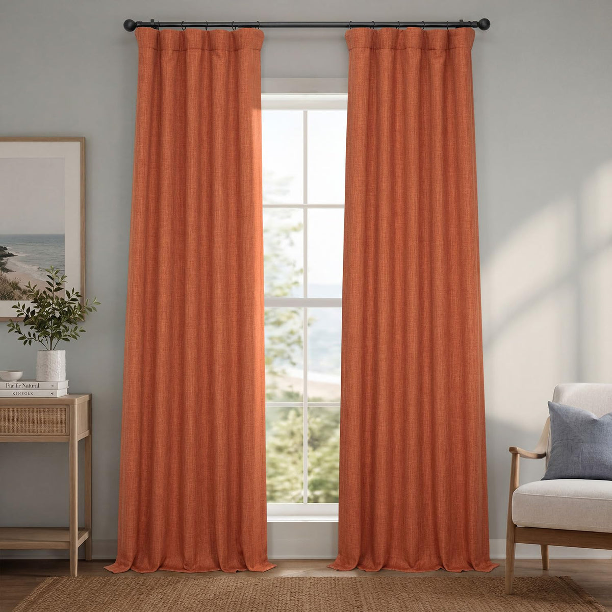 Half Price Drapes Cortina de Lino Sintético, Panel Individual - 127An x 243.8Al cm (1 Paneles) - Naranja desierto